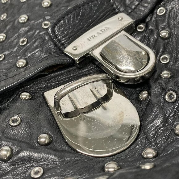 Auth PRADA - BR4344 Black Silver Leather Hardware Handbag - Picture 11 of 16